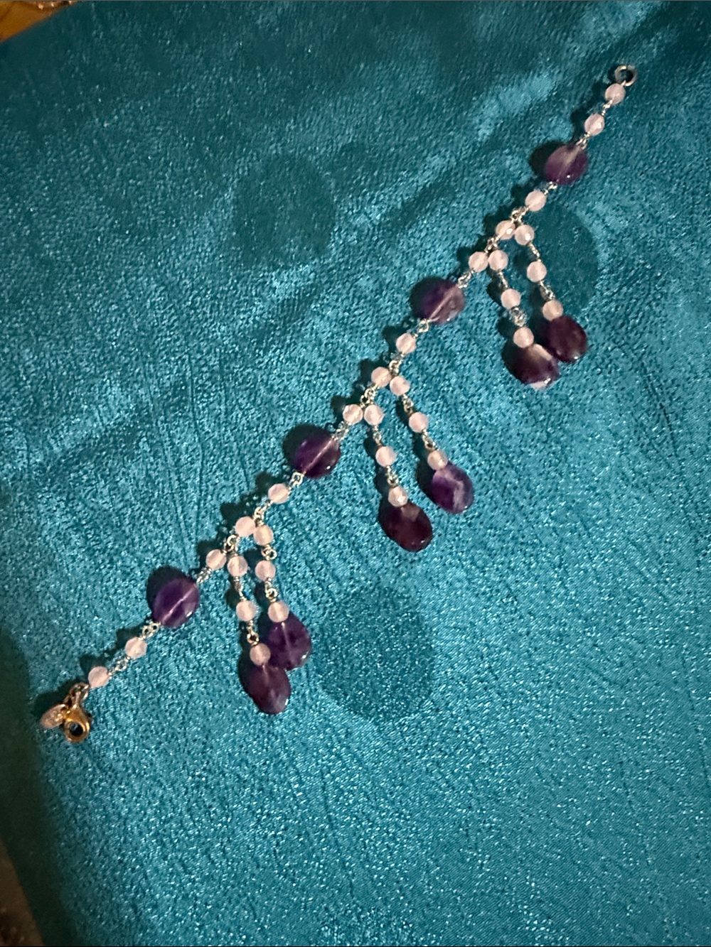 Beaded amethyst and pink bead Dangle Bracelet sterling silver
